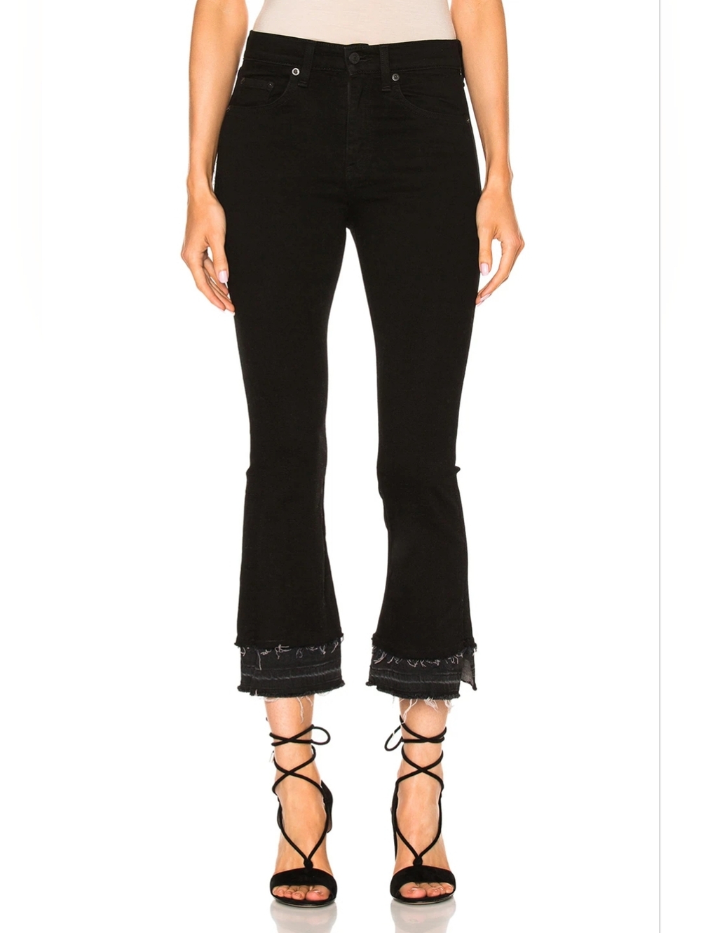 EUC- Rag & Bone 10" Inch Crop Flare Double Raw Hem Black Coal Jeans Size 24